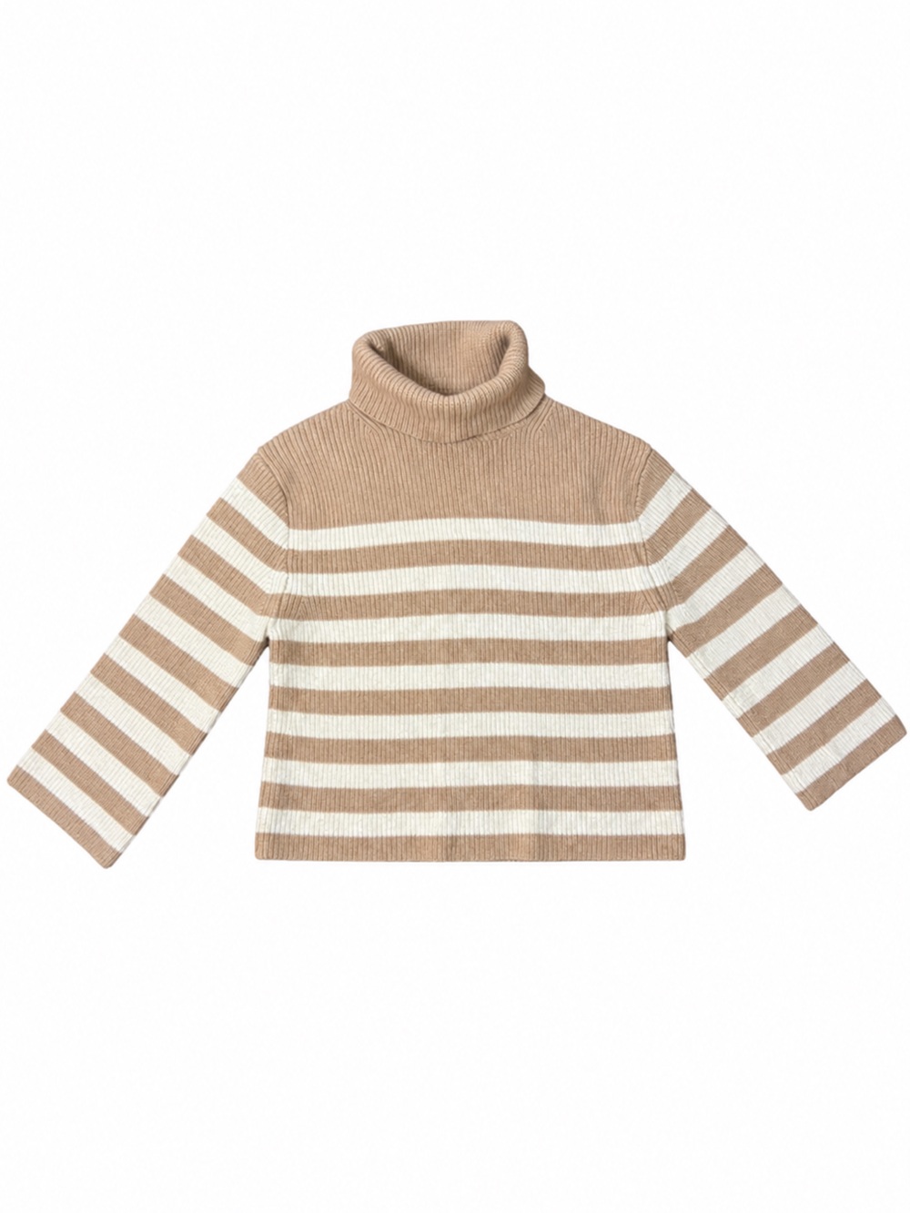 J.Crew Wool Cashmere Striped Turtleneck Sweater Size M Tan Ivory Quiet Luxury